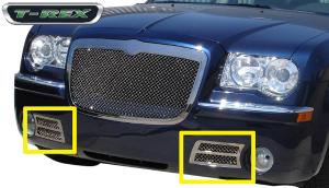 05-10 Chrysler 300C (Only) T-Rex Hybrid Series Mesh Bumper Grilles - Polished, Aluminum