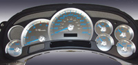 03-05 Chevrolet Silverado 2500, 120 MPH Diesel, 03-05 GMC Sierra 2500 Diesel, 120 MPH Diesel US Speedo Gauge Faces - Stainless Steel SS Kit (Blue)