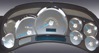 03-05 Cadillac Escalade, 120 MPH, Gas Trans Temp US Speedo Gauge Faces - Stainless Steel SS Kit (Blue)