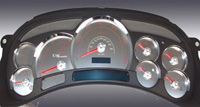 03-05 Cadillac Escalade, 120 MPH, Gas Trans Temp US Speedo Gauge Faces - Stainless Steel SS Kit (Red)