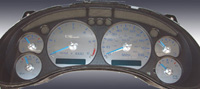 98-02 Chevrolet Blazer - Floor Shift w/ Tach, 1 Odometer Window, 98-02 Chevrolet S-10 - Floor Shift w/ Tach, 1 Odometer Window, 98-04 GMC Sonoma, Floor Shift w/ Tach US Speedo Gauge Faces - Stainless Steel SS Kit (Blue)