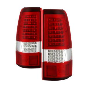 Chevy Silverado 1500 2500HD 03-06 /3500 04-06 (Not Fit Stepside), GMC Sierra 1500/2500/3500 04-06 Xtune C-Shape LED Tail Lights - Red Clear