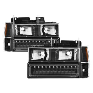 94-98 Chevy C/K C/10 1500/2500/3500, 92-99 Tahoe, 92-99 Suburban, 92-94 Blazer Full Size (Will not Fit Seal Beam Headlights) Xtune Corner/LED Bumper Headlights - Black