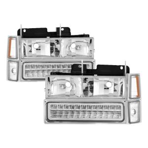 94-98 Chevy C/K C/10 1500/2500/3500, 92-99 Tahoe, 92-99 Suburban, 92-94 Blazer Full Size (Will not Fit Seal Beam Headlights) Xtune Corner/LED Bumper Headlights - Chrome