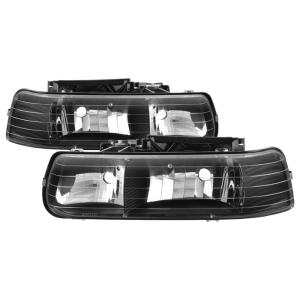 Chevy Silverado 1500/2500 99-02 / Chevy Silverado 3500 01-02, Chevy Suburban 1500/2500 00-06, Chevy Tahoe 00-06 Xtune Amber Crystal Headlights - Black