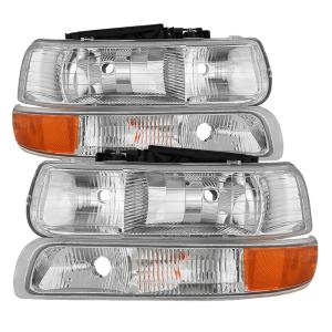 Chevy Silverado 1500/2500 99-02 / Chevy Silverado 3500 01-02, Chevy Suburban 1500/2500 00-06, Chevy Tahoe 00-06 Xtune OEM Style Headlights With Bumper Lights - Chrome