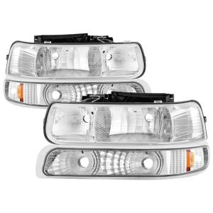 Chevy Silverado 1500/2500 99-02 / Chevy Silverado 3500 01-02, Chevy Suburban 1500/2500 00-06, Chevy Tahoe 00-06 Xtune Amber Crystal Headlights With Bumper Lights - Chrome