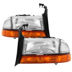 Dodge Dakota 1997-2004, Durango 1998-2004 Xtune OEM Style Headlights With Amber Bumper Signal Lights - Chrome