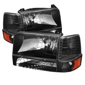 Ford F150 92-96, Ford Bronco 92-96 Xtune Headlights w/Corner Bumper 6pcs Amber- Black