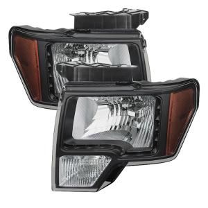 Ford F150 09-14 Xtune Amber Crystal LED Headlights - Black