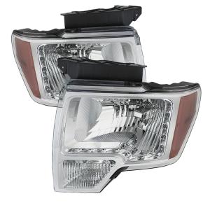 Ford F150 09-14 Xtune Amber Crystal LED Headlights - Chrome