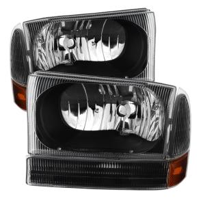 Ford F250 Superduty 99-04, Ford F350 Superduty 99-04, Ford Excursion 99-04 Xtune Crystal Headlights With Bumper Lights - Black