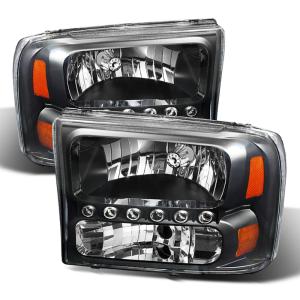 Ford F250 Super Duty 99-04, Ford F350 Super Duty 99-04, Ford Excursion 00-04 Xtune Headlights with LED - Black ( 1-Piece)