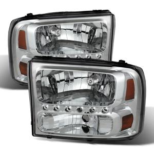 Ford F250 Super Duty 99-04, Ford F350 Super Duty 99-04, Ford Excursion 00-04 Xtune Headlights with LED - Chrome ( 1-Piece)