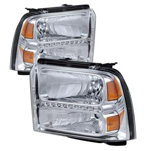 Ford F250 Super Duty 05-07, Ford F350 Super Duty 05-07 Xtune Crystal Headlights with LED - Chrome