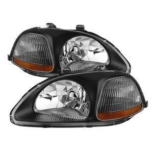 Honda Civic 96-98 Xtune Amber Crystal Headlights - Black