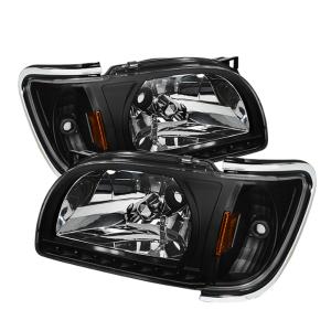 Toyota Tacoma 01-04 Xtune 1 Piece with Chrome Trim Corner Crystal Headlights - Black