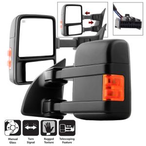 Ford F250 SuperDuty 99-15, Ford F350 SuperDuty 99-15 Xtune L&R Manual Extendable - Manual Adjust Mirror with LED Signal Amber - LEFT