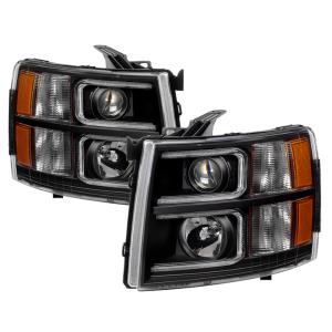 Chevy Silverado 1500 07-13  /  2500HD/3500HD 07-14 Xtune Projector Headlights - Light Tube Style - Black