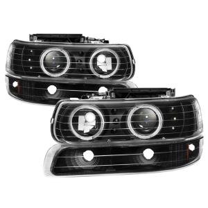 Chevy Silverado 1500/2500 99-02 / Chevy Silverado 3500 01-02, Chevy Suburban 1500/2500 00-06, Chevy Tahoe 00-06 Xtune Bumper Light and Projector Headlights 4pcs- LED Halo - LED - Black