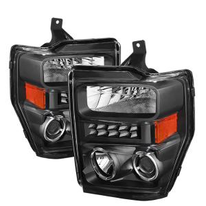 Ford F250 Super Duty 08-10, Ford F350 Super Duty 08-10 Xtune Projector Headlights - LED Halo- Black