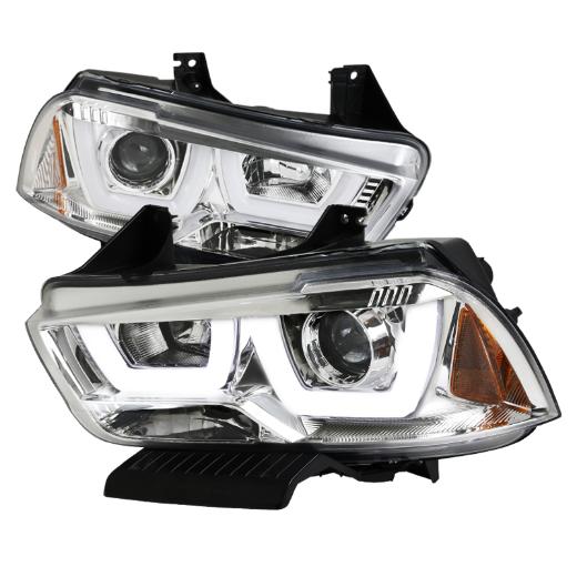 Spec D Projector Headlights - Dual-U Halo LED, Chrome Color