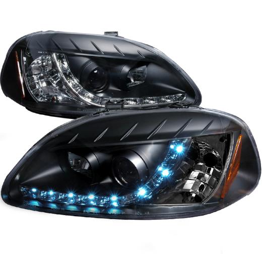 Spec D R8 Style LED Halo Projector Headlights (Black)