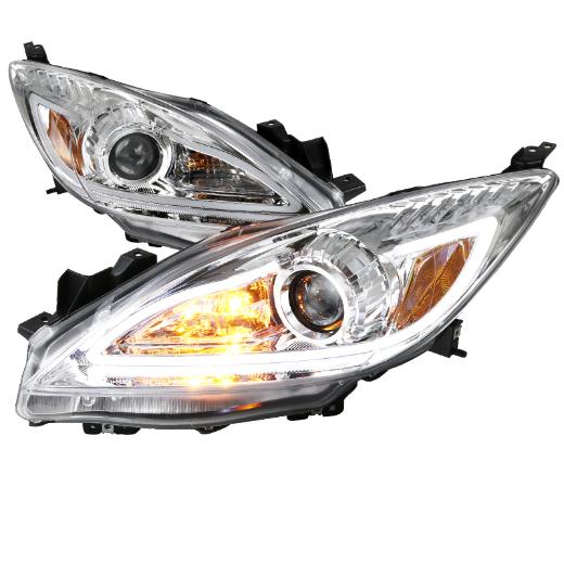 Spec D Projector Headlights - 3 LED DRL, Chrome Color