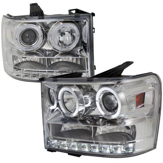 Spec D Projector Headlights - Dual Halo LED, Chrome Color