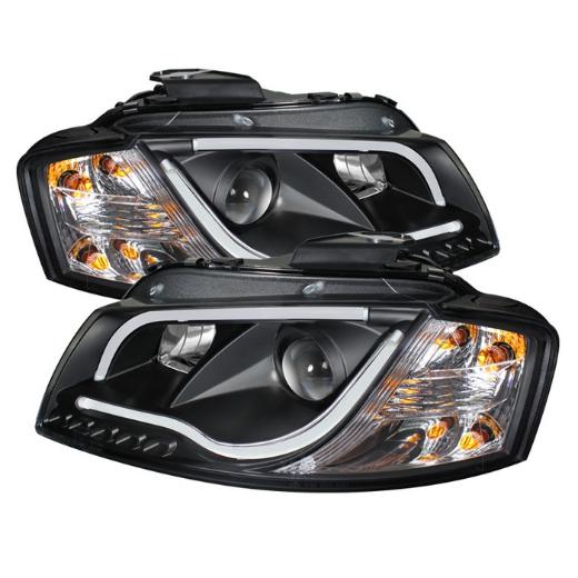 Spyder Light Tube DRL LED Projector Headlights - Black