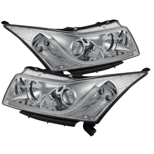 Spyder Projector Headlights Light Tube DRL - Chrome (High H1 incl Low H7 incl)