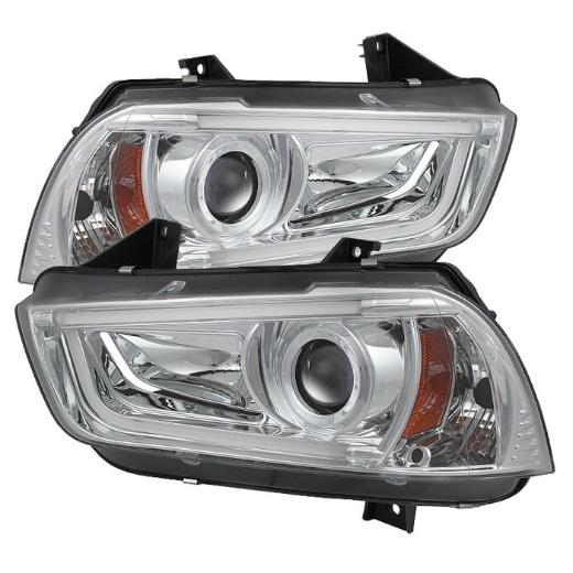 Spyder Projector Headlights Light Tube DRL - Chrome (High H1 incl Low D3S not incl)