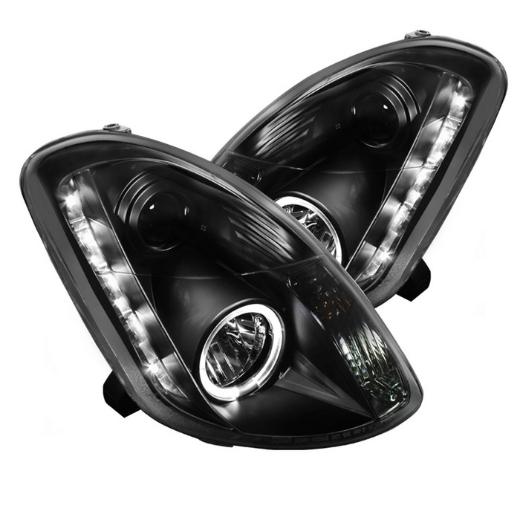 Spyder (Non HID) LED DRL (Daytime Running Lights) Halo Projector Headlights - Black