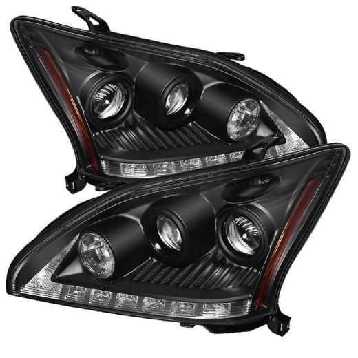 Spyder Projector Headlights, DRL LED, Black, High H7 (Included), Low H7 (Included)