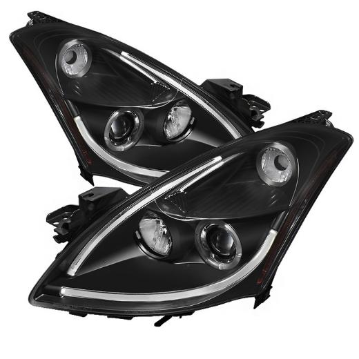 Spyder Projector Headlights, Light Tube DRL, LED Halo,  Black