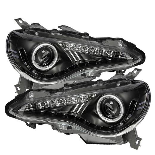 Spyder Projector Headlights- Black, DRL LED