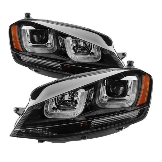 Spyder Projector Headlights - Black, Black Stripe, DRL LED