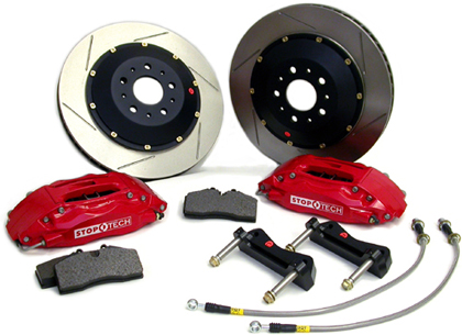 StopTech Brake Kit - Front - Slotted Rotors - Red Calipers: StopTech Caliper FRONT: ST40 -- Rotor FRONT: 328x28