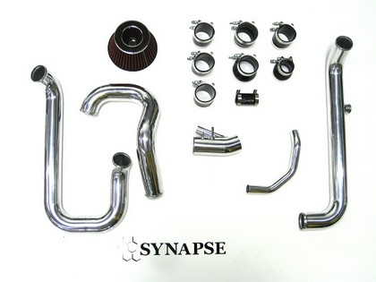 Synapse Intercooler Piping Kit with All Black Synchronic BOV for Small Race Battery (Polished Aluminum)
