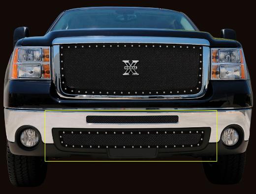 T-Rex X-Metal Series - Studded Bumper Grille - All Black - 2 Piece (Includes Top Bumper Mesh And Air Dam Grille) 