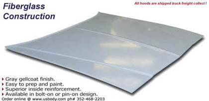 US Body Source Fiberglass Hood - Heavy Duty, Stock