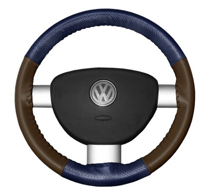 Wheelskins Steering Wheel Cover - EuroPerf, Perforated Top & Bottom (Blue Top / Brown Sides)