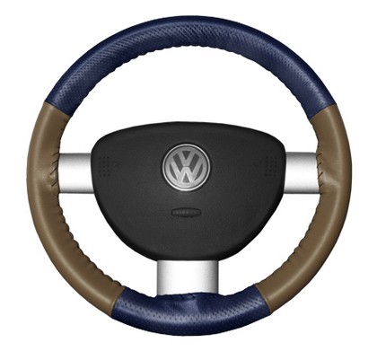 Wheelskins Steering Wheel Cover - EuroPerf, Perforated Top & Bottom (Blue Top / Oak Sides)