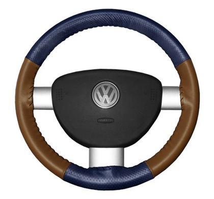 Wheelskins Steering Wheel Cover - EuroPerf, Perforated Top & Bottom (Blue Top / Tan Sides)