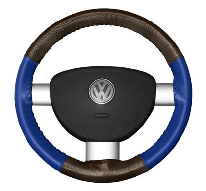 Wheelskins Steering Wheel Cover - EuroPerf, Perforated Top & Bottom (Brown Top / Cobalt Sides)