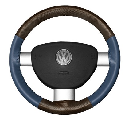 Wheelskins Steering Wheel Cover - EuroPerf, Perforated Top & Bottom (Brown Top / Sea Blue Sides)