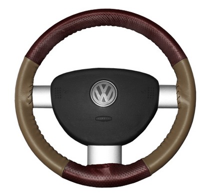 Wheelskins Steering Wheel Cover - EuroPerf, Perforated Top & Bottom (Burgundy Top / Oak Sides)