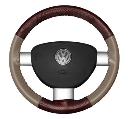 Wheelskins Steering Wheel Cover - EuroPerf, Perforated Top & Bottom (Burgundy Top / Sand Sides)