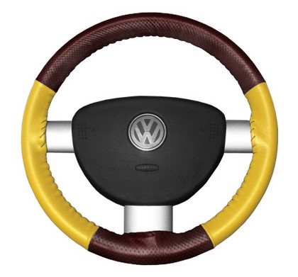 Wheelskins Steering Wheel Cover - EuroPerf, Perforated Top & Bottom (Burgundy Top / Yellow Sides)