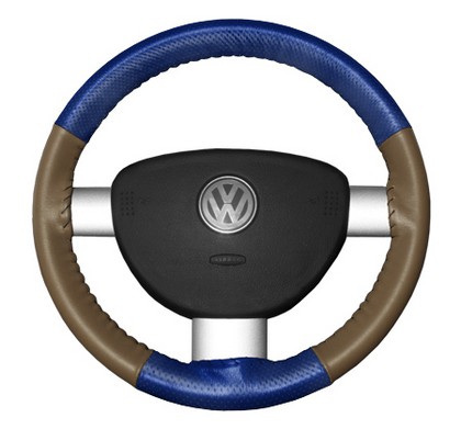 Wheelskins Steering Wheel Cover - EuroPerf, Perforated Top & Bottom (Cobalt Top / Oak Sides)